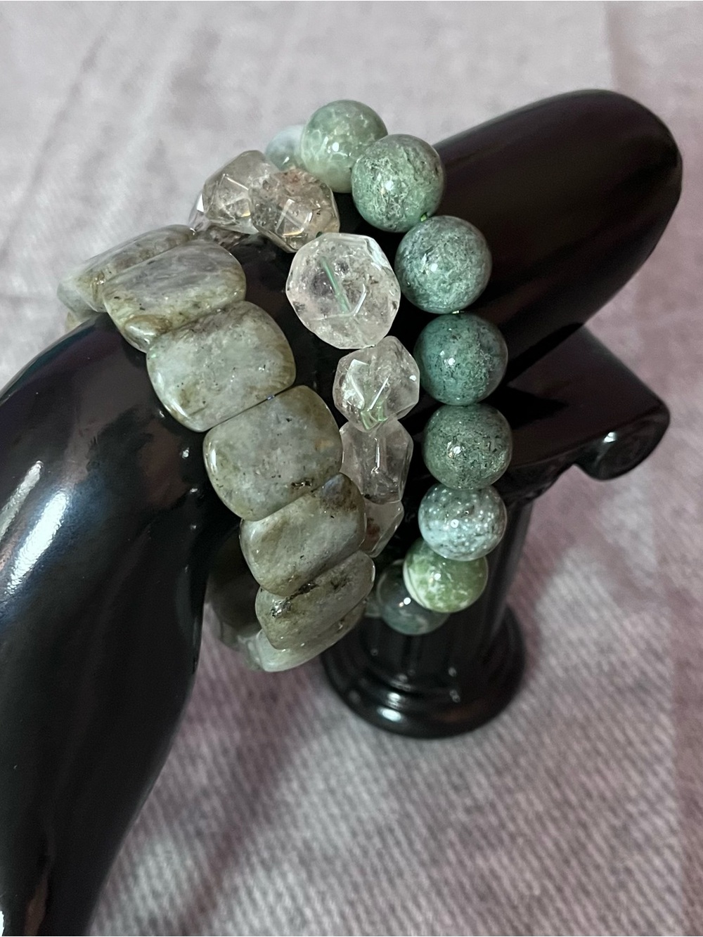 Natural Labradorite Garden Quartz Moss Agate Bracelet Stack 3PC Set